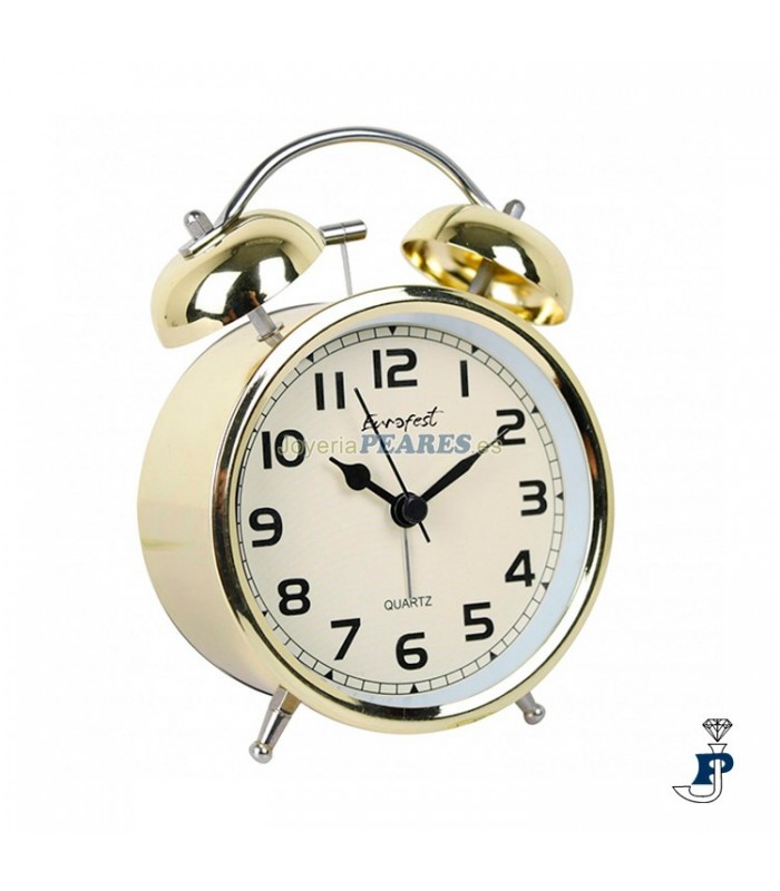 Reloj despertador analógico de cuarzo con dos campanas, plateado